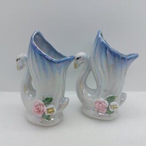 2 Swan Iridescent Small Vase Vanity Decor